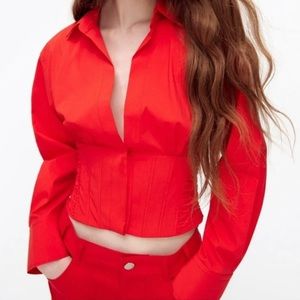 Poplum corset V neck long sleeve ZARA